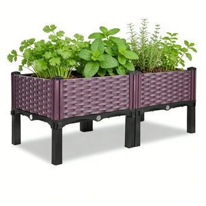 Dwellcozy plastic garden bed with plants.