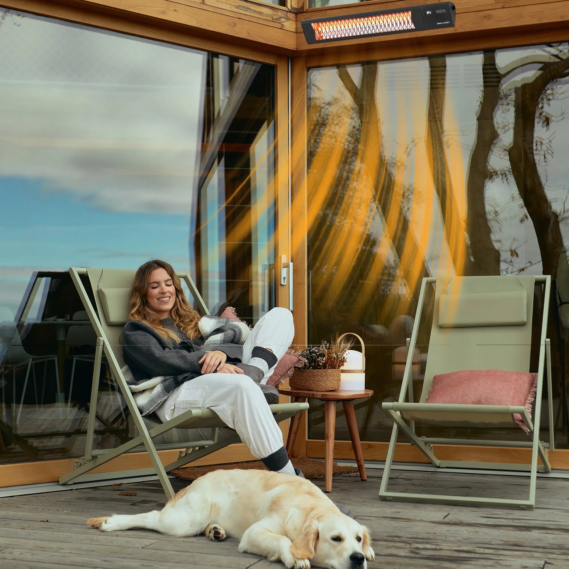 Dwellcozy outdoor patio heater makes you enjoy the warmth with your animal.