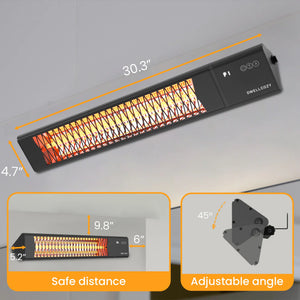Dwellcozy outdoor heater with dimensions is 30.3" L × 4.7" W.