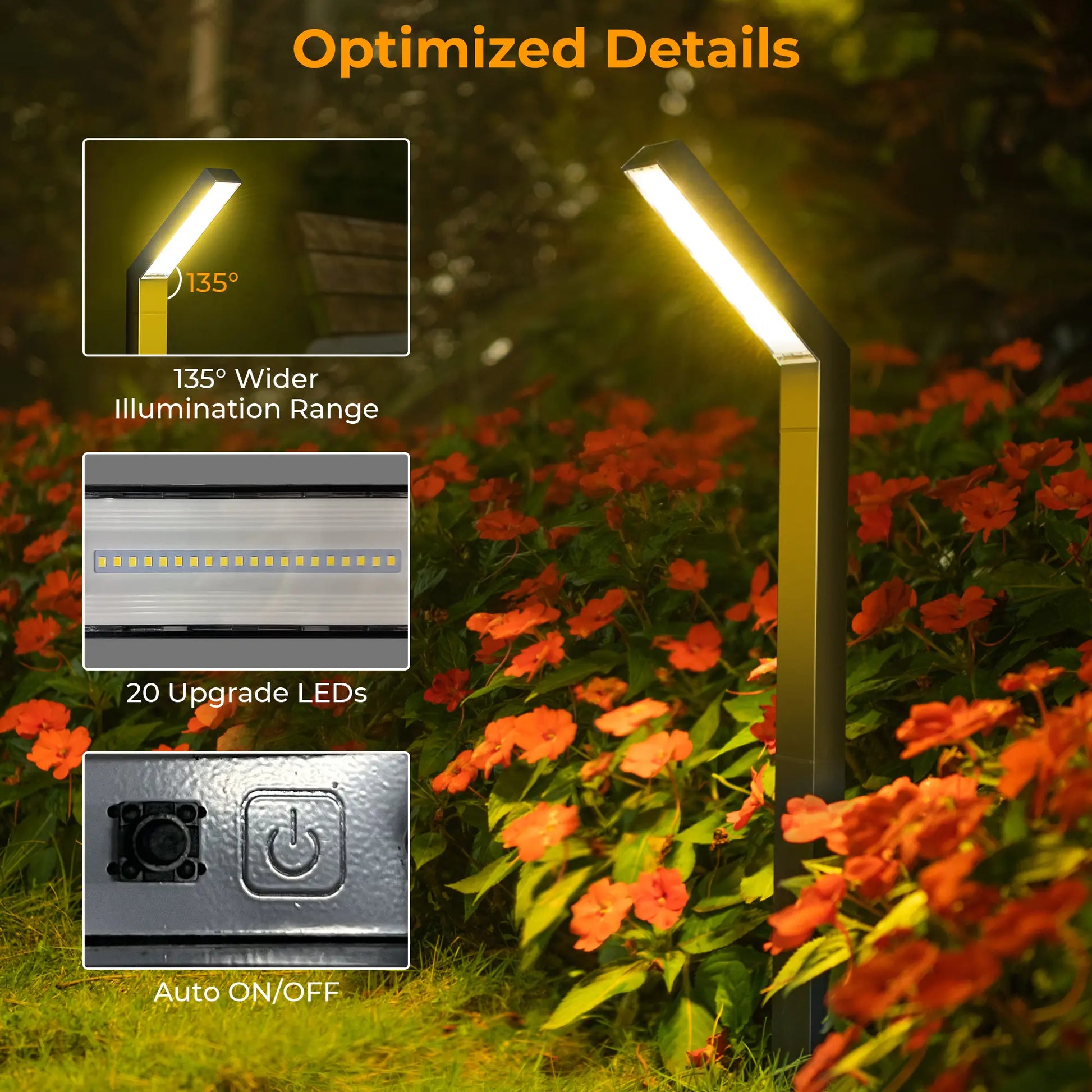Dwellcozy outdoor landscape lighting has a 135° wider illumination range, 20 upgrade leds, and auto on/off.