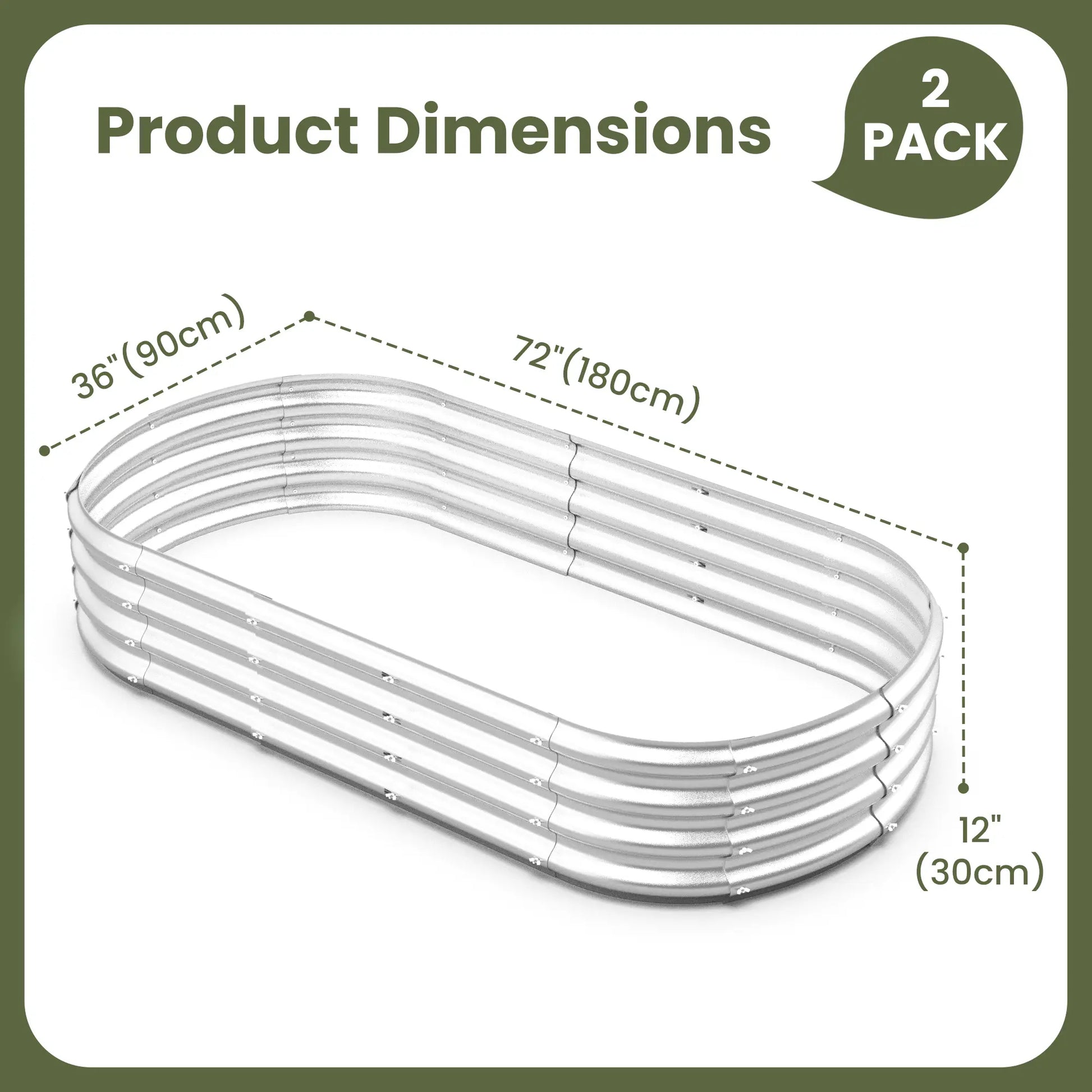 Dwellcozy Metal raised garden bed dimensions of 72" L × 12" H × 36" W.