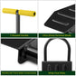 Collage of a tool with features labeled: T-Shaped Handle, Ultra-Sharp Serrated Blade, Reinforced Thick Steel Construction, and Wide Foot Plate.