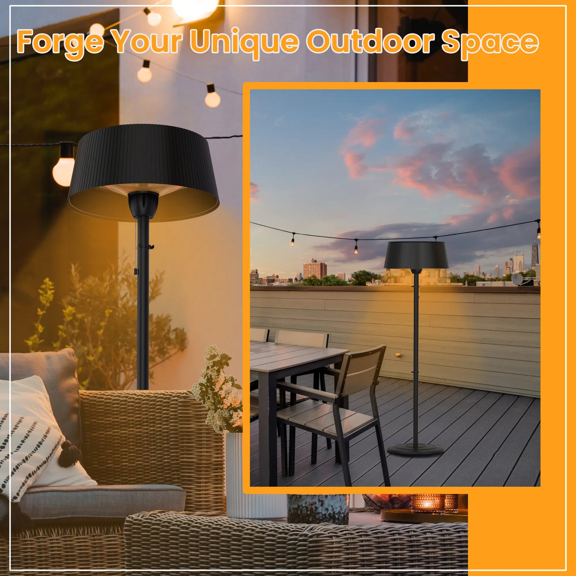 Dwellcozy electric patio heater makes for your unique outdoor space.
