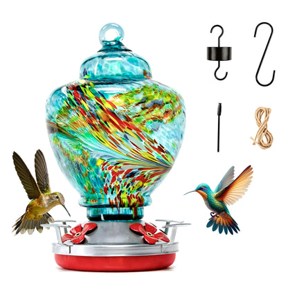 Hand Blown Glass Hummingbird Feeders for Outdoors Hanging