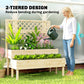 Raised Garden Bed 2-Tier Stepped Design Planter Box with Trellis for Climbing Plants