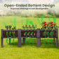 Dwellcozy plastic raised garden bed with plants, highlighting open-ended bottom design benefits.