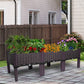 Dwellcozy plastic raised garden bed with plants on a patio.