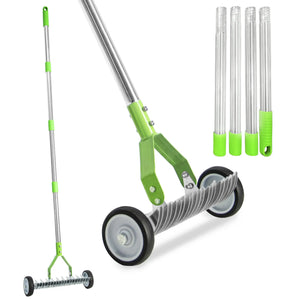 Dwellcozy Rolling Thatch Rake for Lawns