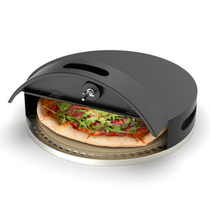 Dwellcozy portable pizza oven with a pizza inside.