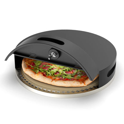 Dwellcozy portable pizza oven with a pizza inside.