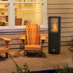 Dwellcozy wood pellet patio heater warms the time on the outdoor.